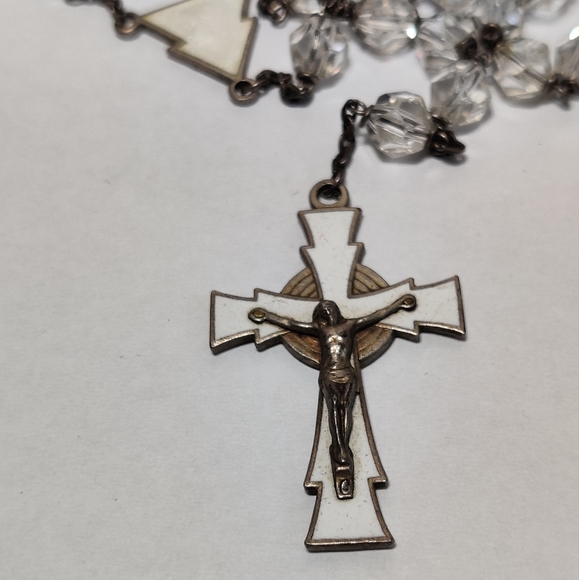 Vintage MCM Silver and Enamel Catholic Rosary Original Box - Picture 5 of 15